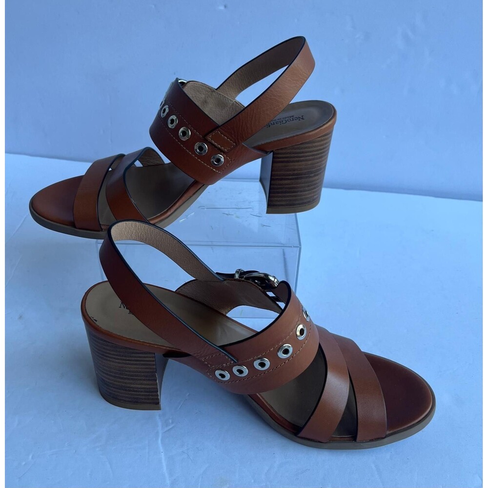 NeroGiardini Italian Leather Brown Block Heel Sandals Women Size 38